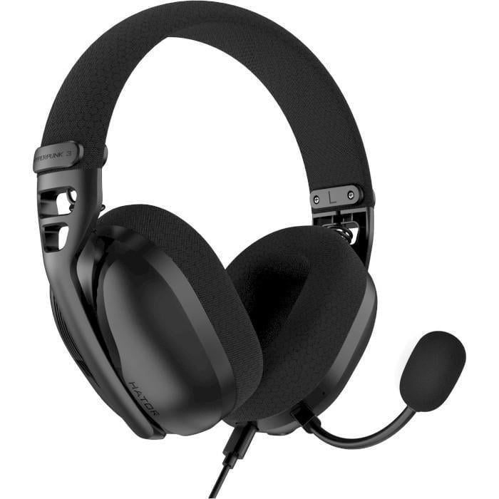 Навушники Hator Hyperpunk 3 Hi-Res USB7.1, Чорний, bloetooth, 2.4 ГГц, USB Type-C, знімний мікрофон, 115 дБ, кабель 1.3 м (2881188882)