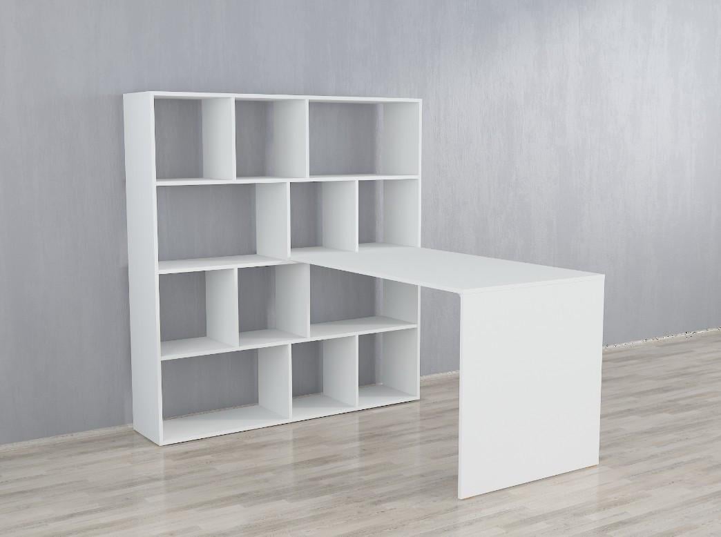 Письмовий стіл зі стелажем Id0083 ДСП 1450x664x743 мм Білий - фото 3