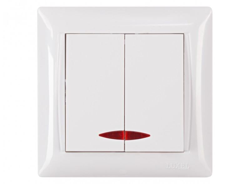 Вимикач двоклавішний PRIMERA з підсвіткою Білий (3006)