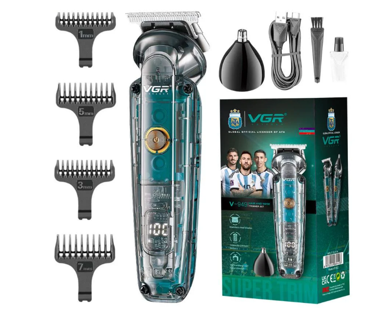 Тример для стрижки VGR 2 в 1 V-949 для волосся та для носа 4 насадки IPX6 LED display