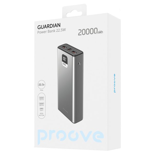 Повербанк Proove Guardian 3A QC+PD 2USB/Micro-USB/Type-С 10000 mAh 22,5W Сірий (PBG222210004) - фото 3