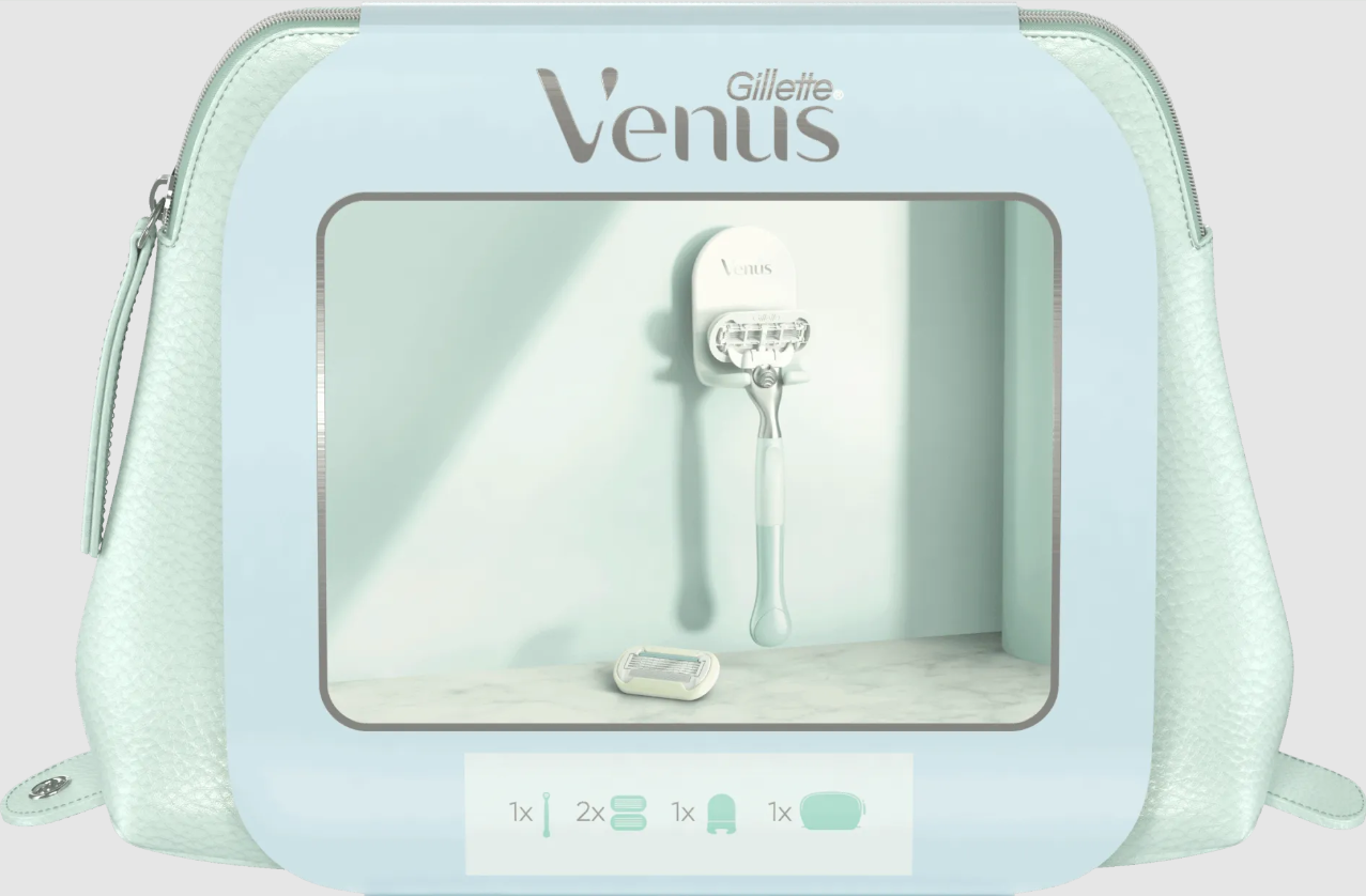 Набір для гоління GILLETTE Venus Extra Smooth Sensitive бритва/2 касети/косметичка/тримач (8001090601117)