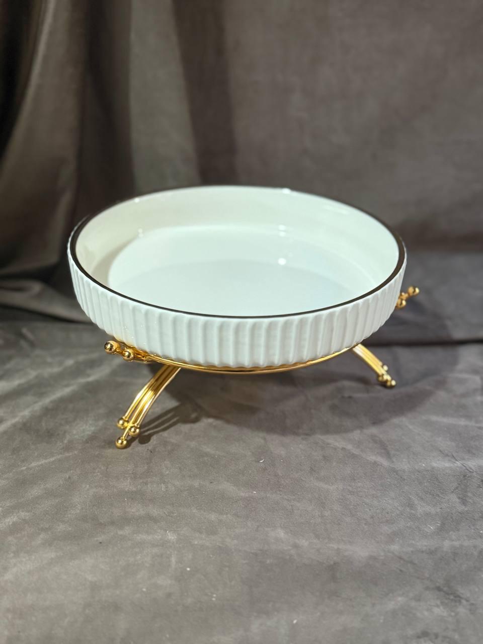 Фруктовниця YIWU LB-1571G порцелянова на металевій підставці 22,5 см Білий з золотим (30101650)