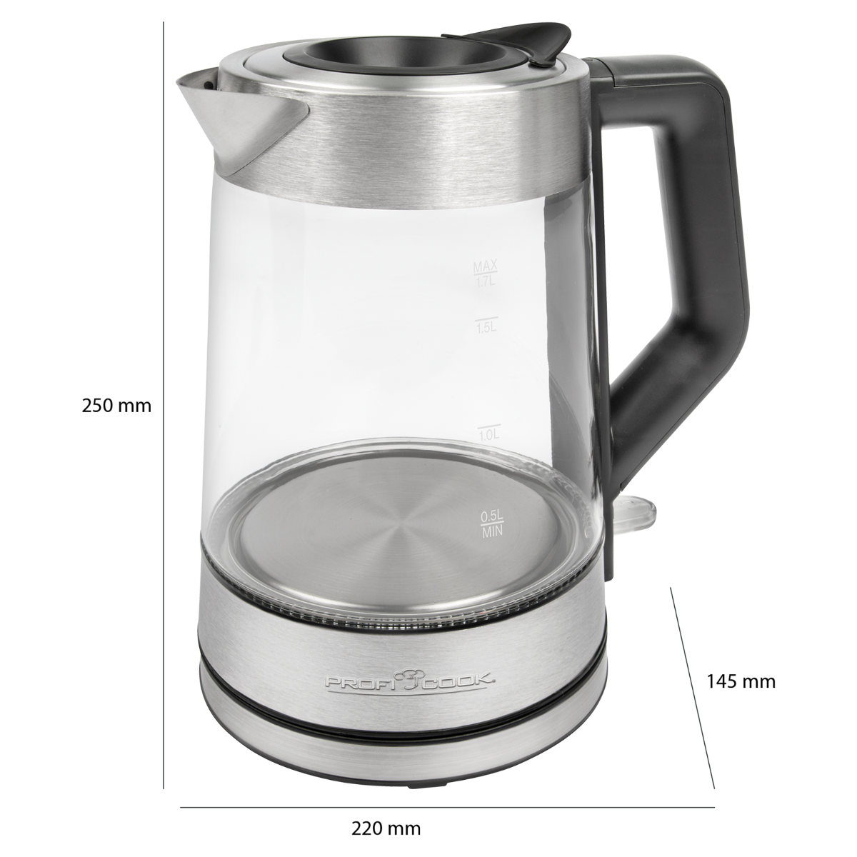 Электрочайник стеклянный с подсветкой Profi Cook 1,7 л 1850 Вт - фото 7 Электрочайник стеклянный с подсветкой Profi Cook 1,7 л 1850 Вт - фото 7