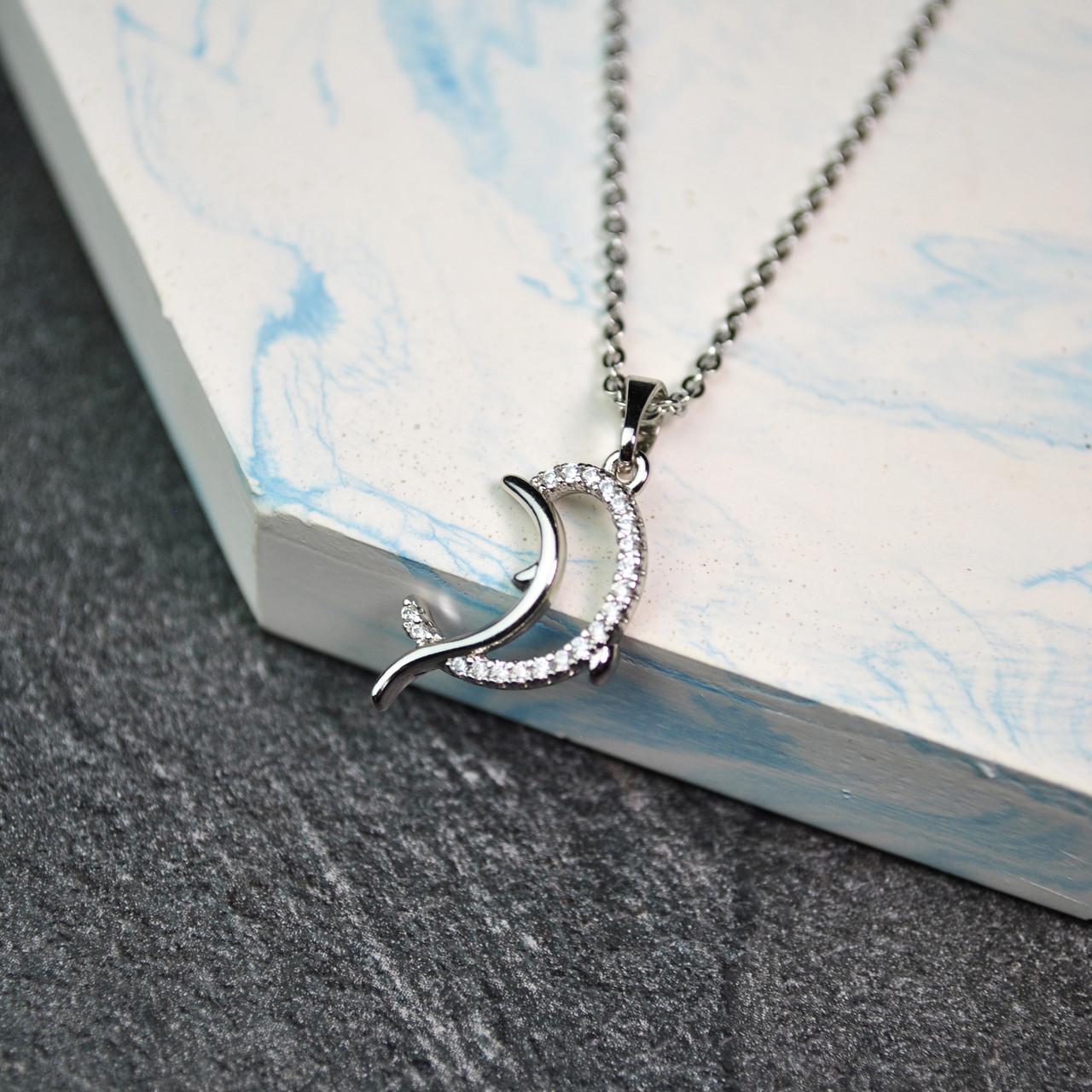 Кулон дельфин на цепочке медицинская сталь родий (x217-1)