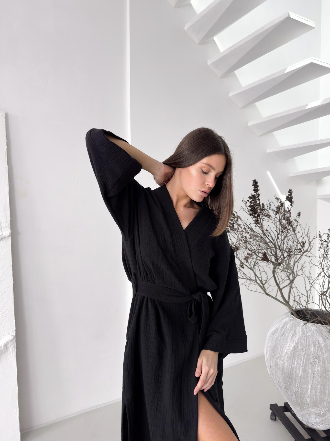 Халат-кимоно женский COSY Duna длинный из фактурного муслина L/XL Черный (M90W) - фото 4 Халат-кимоно женский COSY Duna длинный из фактурного муслина L/XL Черный (M90W) - фото 4