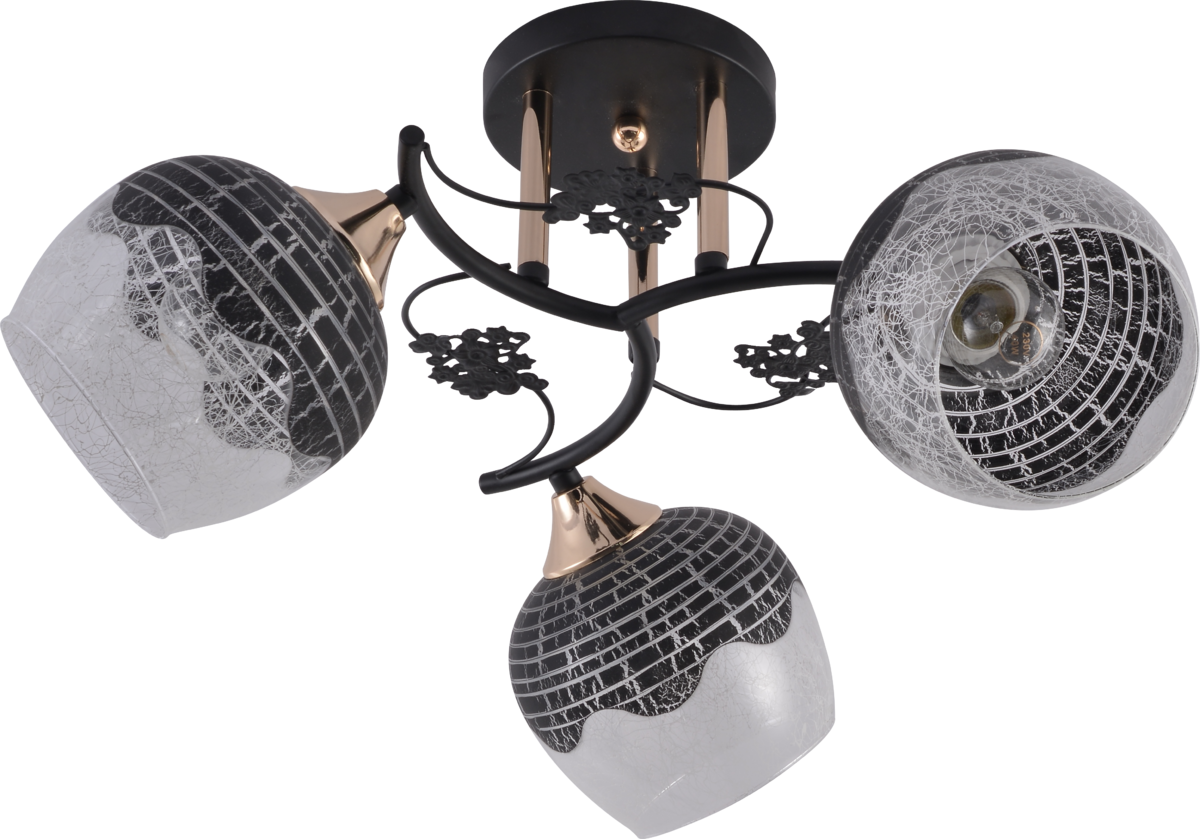 Люстра потолочная Light House SRS-20744/3 плафон черный/прозрачный с узором Черный/Золотой