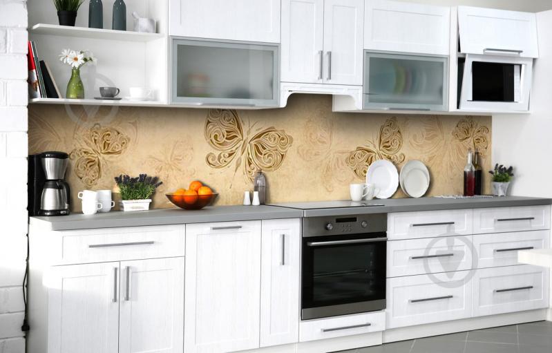 Скинали на кухню Zatarga «Песочные бабочки» 650х2500 мм виниловая 3Д наклейка кухонный фартук самоклеящаяся