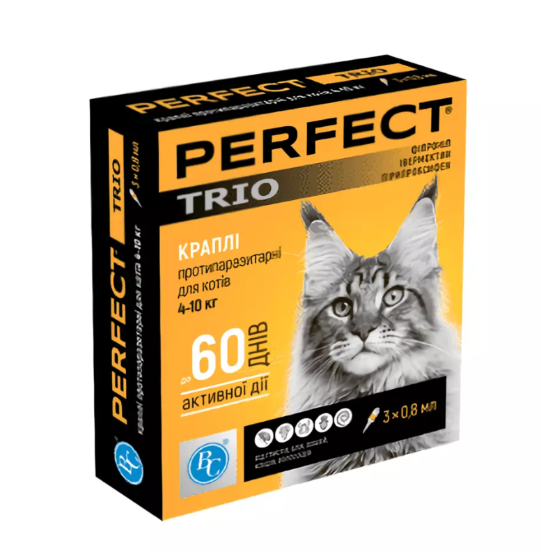 Краплі Ветсинтез PerFect TRIO для котів 4-10 кг 0,8 мл 3 піпетки