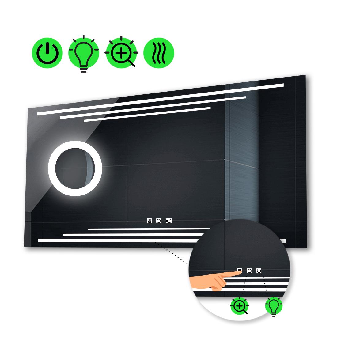 LED-зеркало 100x60 см с тремя сенсорами/подогревом и линзой с подсветкой Francisca (Franciscag125)