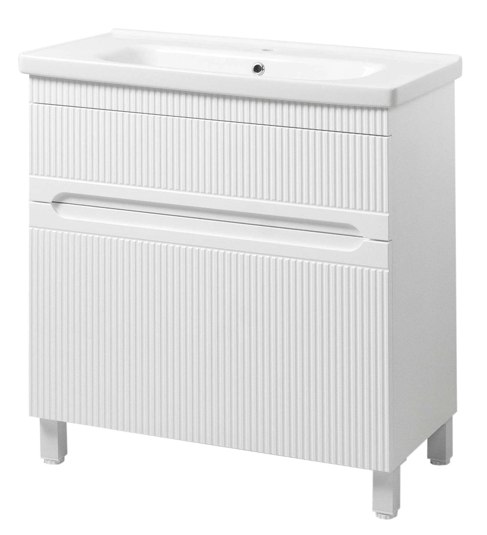 Тумба для ванної кімнати підлогова ЮВВІС Aria ТНБ-2 Д 3D з умивальником Fenova 80 см Білий матовий (27160309)