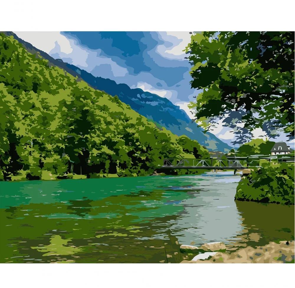 Картина по номерам Strateg Яркий зеленый пейзаж 40x50 см (VA-2709)