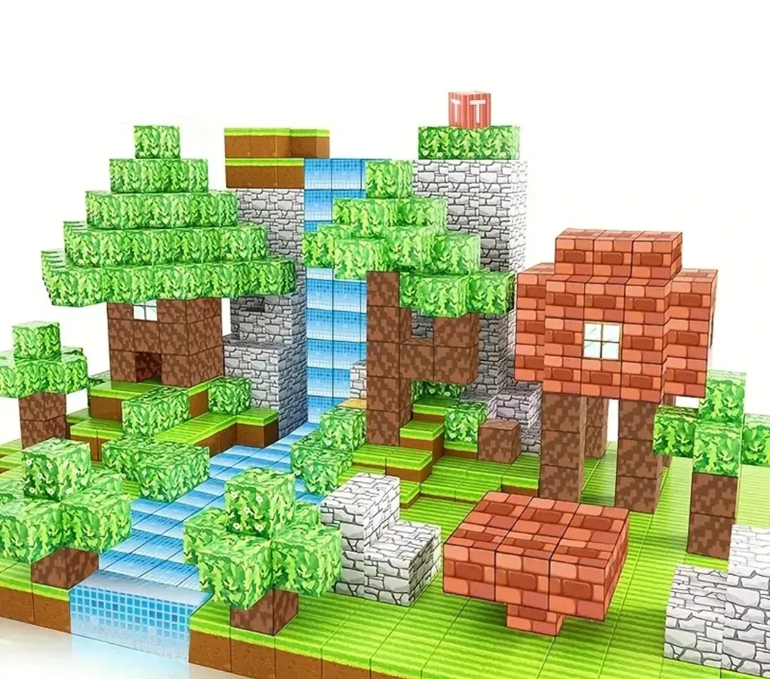 Конструктор магнитный Майнкрафт водопад со тайником и лесом 100 дет.