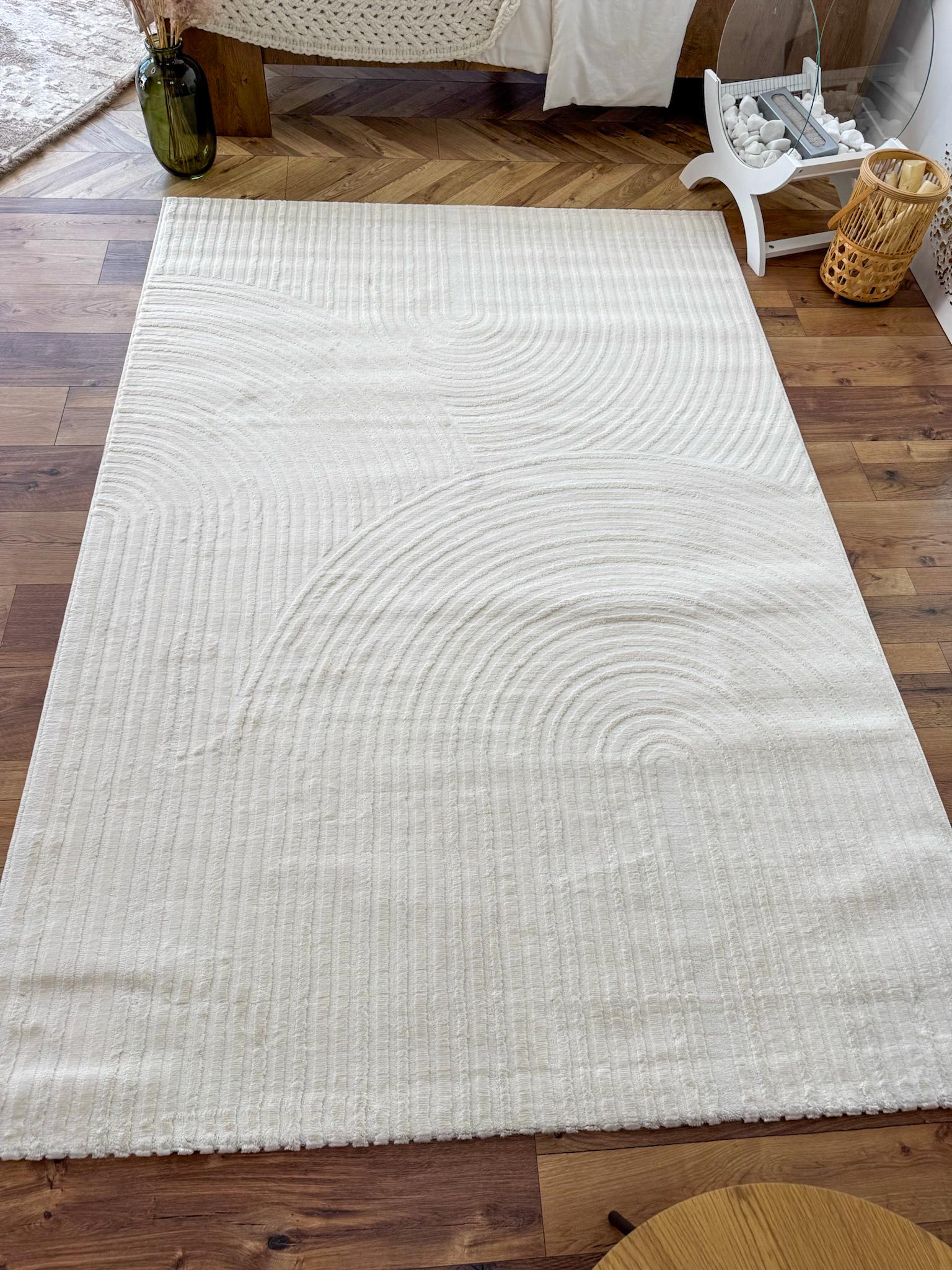 Килим низьковорсовий рельєфний з геометричним візерунком 240х340 см Білий - фото 6 Килим низьковорсовий рельєфний з геометричним візерунком 240х340 см Білий - фото 6