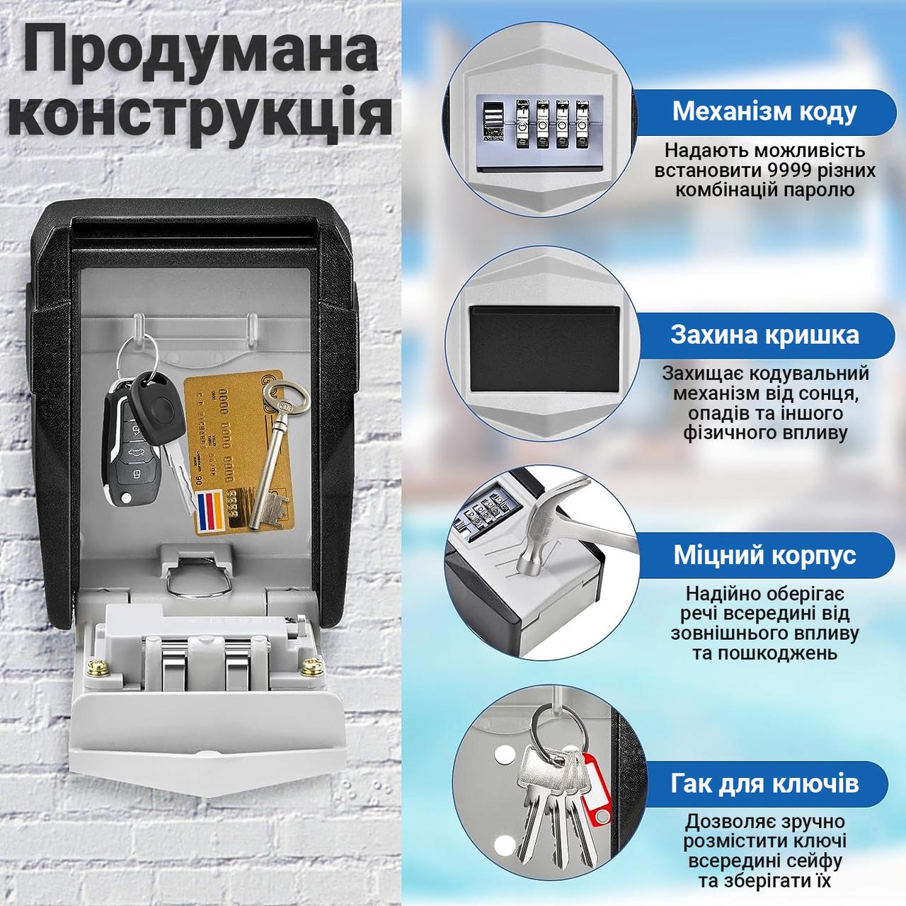 Міні сейф для ключів uSafe KS-11 антивандальний металевий із кодовим замком зовнішній настінний Сірий (0277) - фото 5 Міні сейф для ключів uSafe KS-11 антивандальний металевий із кодовим замком зовнішній настінний Сірий (0277) - фото 5