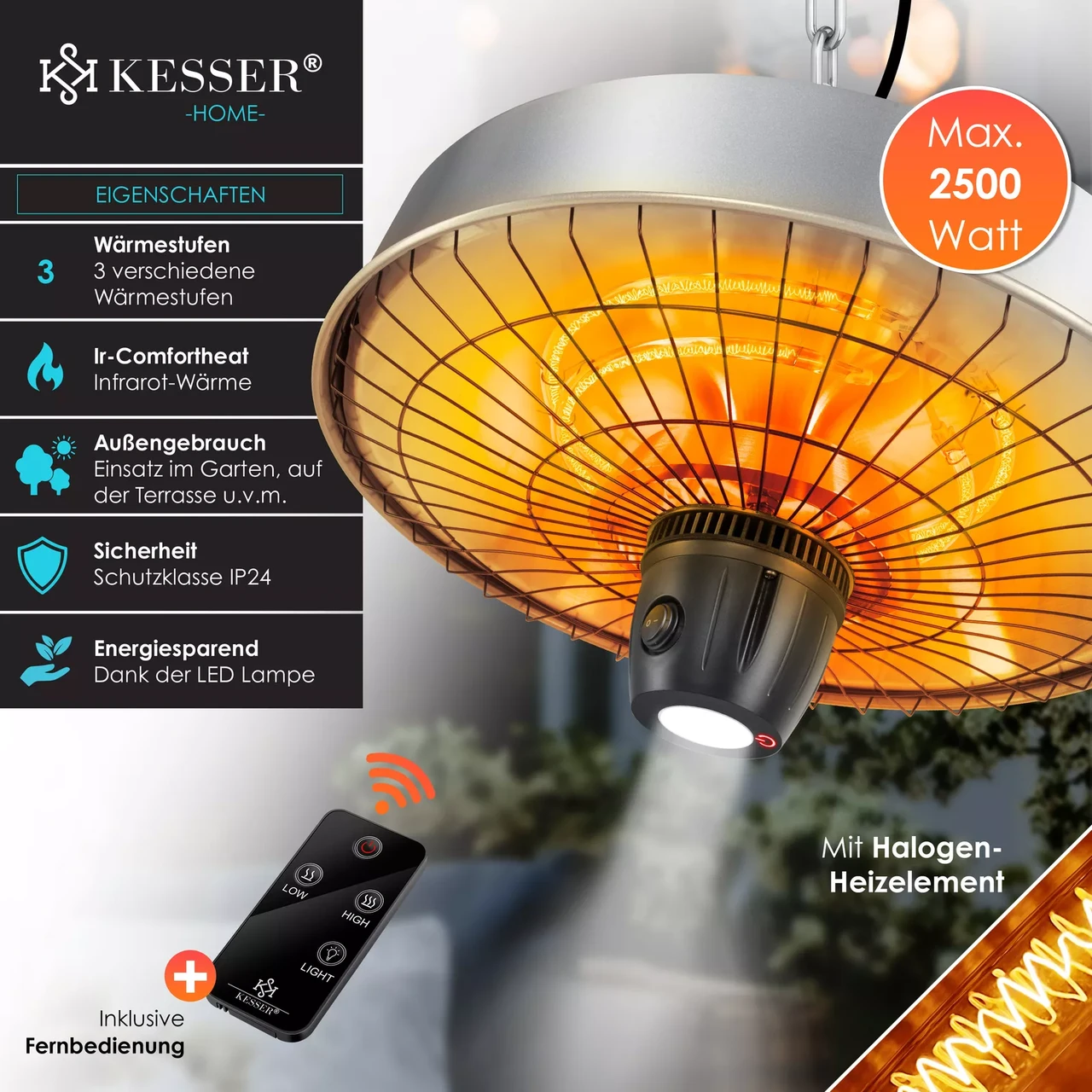 Инфракрасный обогреватель потолочный KESSER 2500 Вт 230В - фото 3