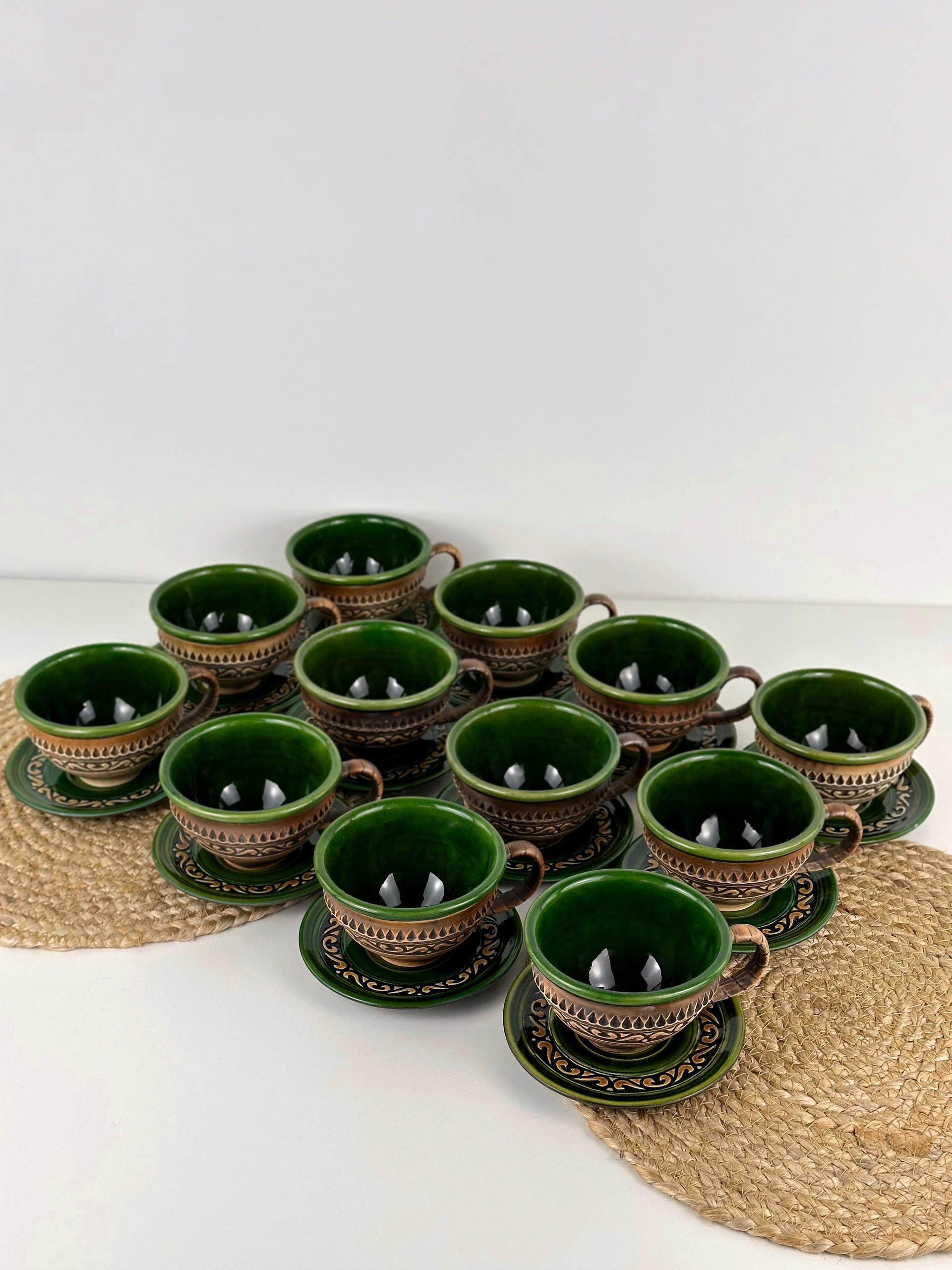 Набор глиняных чашек и блюдец Гражда 12 шт. Коричневый (17019-26)