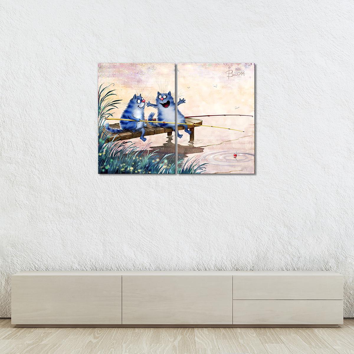Модульная картина Дружбаны на рыбалке 2 модуля общий размер 40х60 см (_rinaz_20141539)