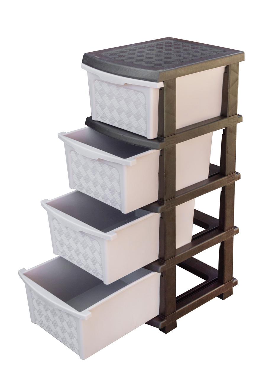 Комод пластиковий R-Plastic 04014 Компакт на 4 ящики 86x40x34 см Пудровий/Коричневий (5157-ПДКР) - фото 2