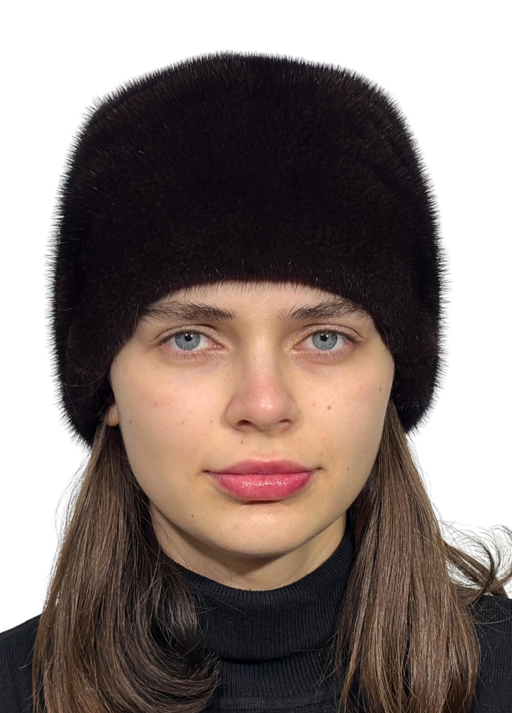 Женская кубанка Меховой стиль Бабочка из натурального меха норки Темно-коричневый (041/M)