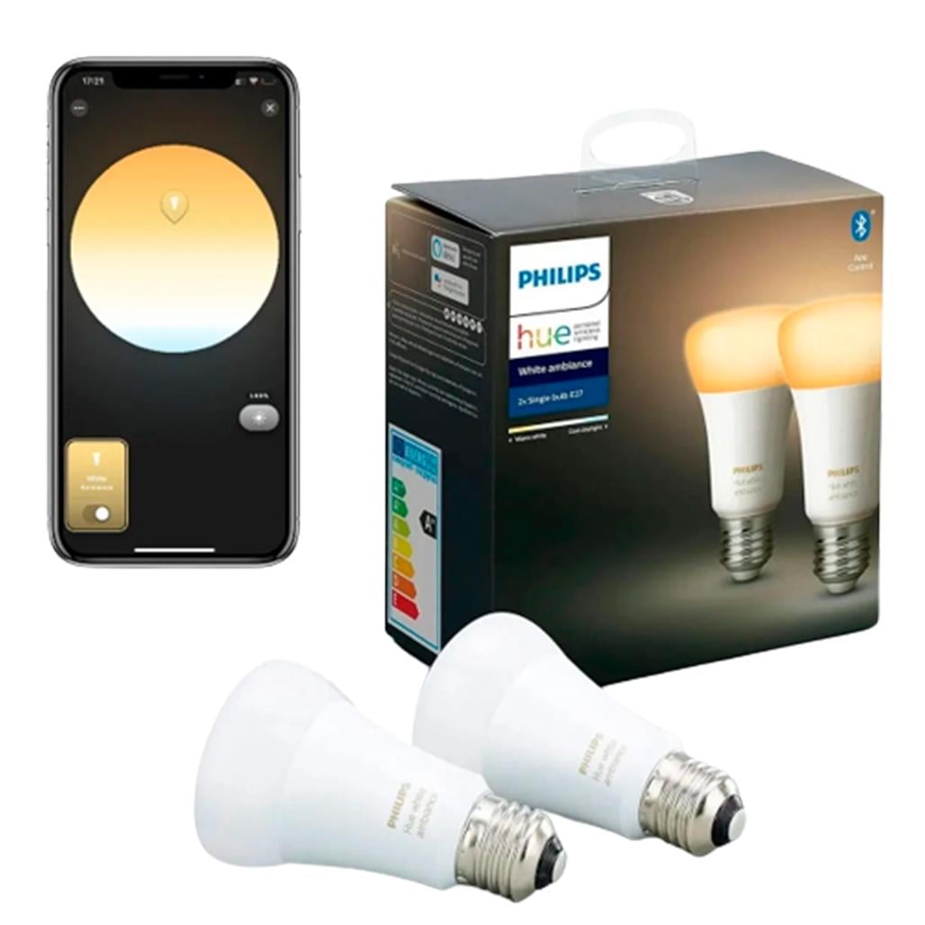 Светодиодная лампа Philips Hue E27 White Ambiance 806лм 60Вт 8.5W ZigBee, Bluetooth, Apple HomeKit 2 шт. (929002216904)