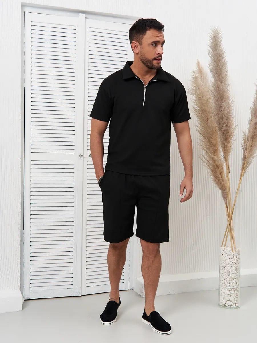 Комплект футболки и шорты из вафельного полотна M Черный (2657755067) - фото 4 Комплект футболки и шорты из вафельного полотна M Черный (2657755067) - фото 4