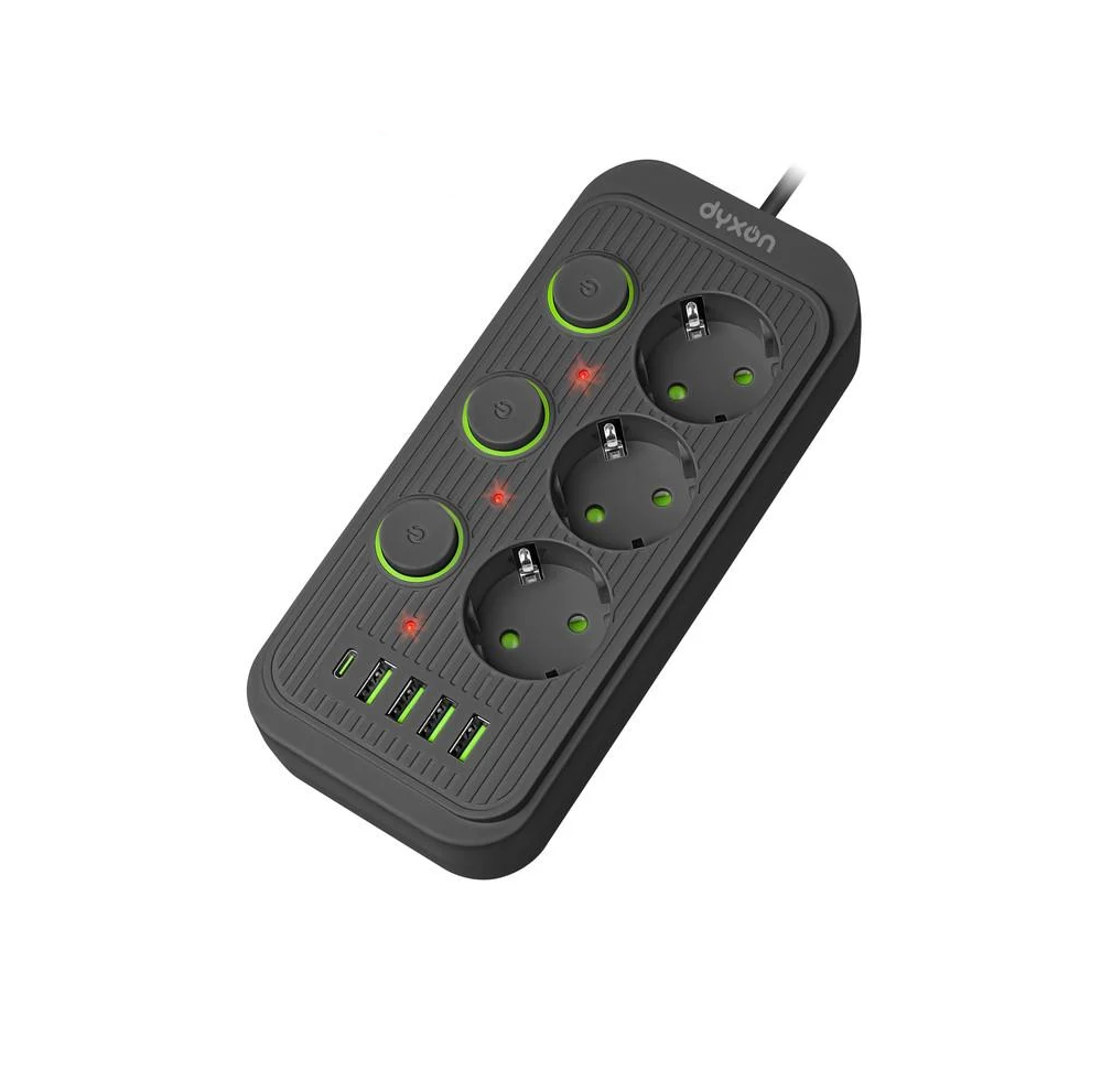 Фильтр-удлинитель сетевой DYXON 3+4 USB-A/USB-C PD/3 Power switch 2 м Black