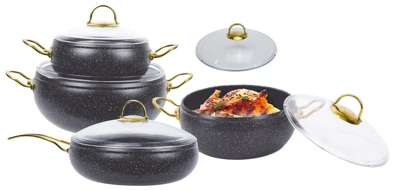 Набір посуду Edenberg 8 предметів з мармуровим антипригарним покриттям Чорний (EB-12948) - фото 2 Набір посуду Edenberg 8 предметів з мармуровим антипригарним покриттям Чорний (EB-12948) - фото 2