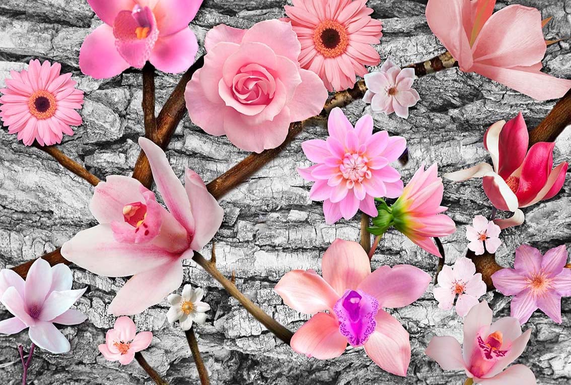 Фотообои WS Wallpaper Бюкет цветов на стене 392x270 см (31339)