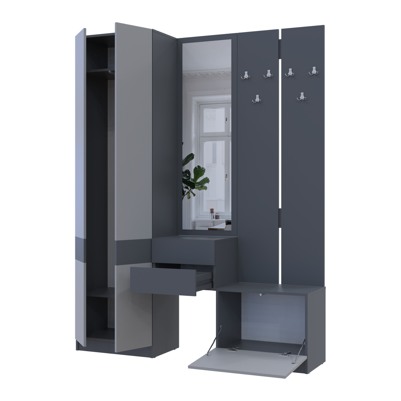 Прихожая Doros Сола 165х40х215 см Графитовая/Серая (26355707)