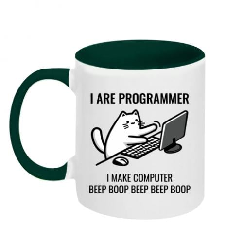 Чашка двухцветная Кот программист I are programmer 320 мл Бело-зеленый (16923623-30-198677)