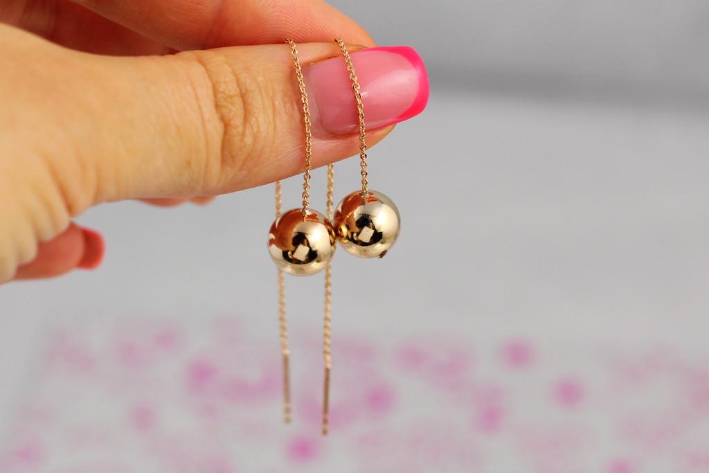 Серьги продевки Xuping Jewelry шарики 10 мм 9 см Золотистый (1662330690)