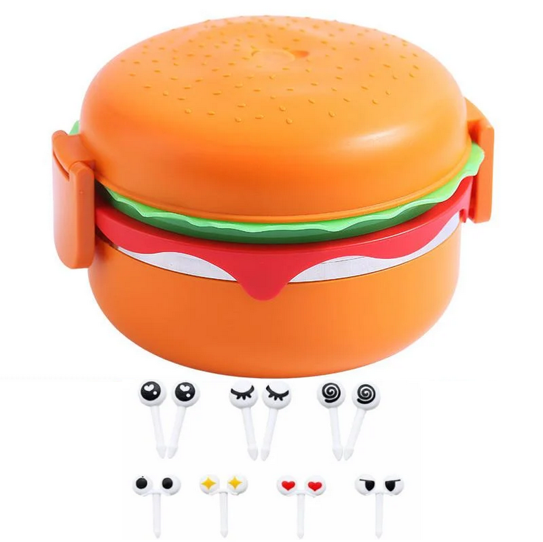 Термоланч-бокс Гамбургер 3 яруса с мини вилками для фруктов 1280 мл (906290)