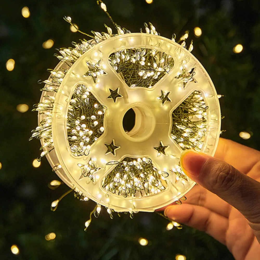 Гірлянда роса мішура на Зеленому дроті 20 м 600 LED на пульті Теплий USB Гірлянда світлодіодна (123123) - фото 4