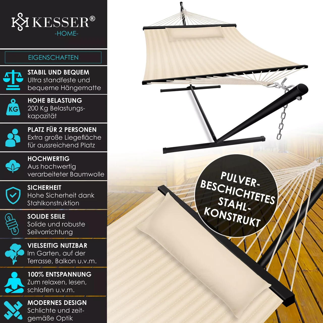 Гамак підвісний для саду та дачі KESSER 200 кг 360x120x115 см (4260729118899) - фото 2 Гамак підвісний для саду та дачі KESSER 200 кг 360x120x115 см (4260729118899) - фото 2