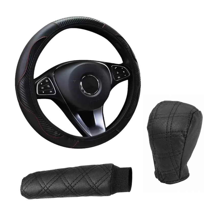 Чехол-оплетка для руля Sport Wheel и накладки на ручник и ручку переключения передач Черный (1736055913)