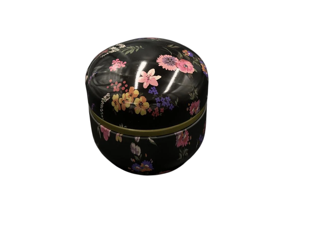 Коробка подарочная с цветочным принтом металлическая круглая 8,5х8,5х8,5 см Черный (GL-135)