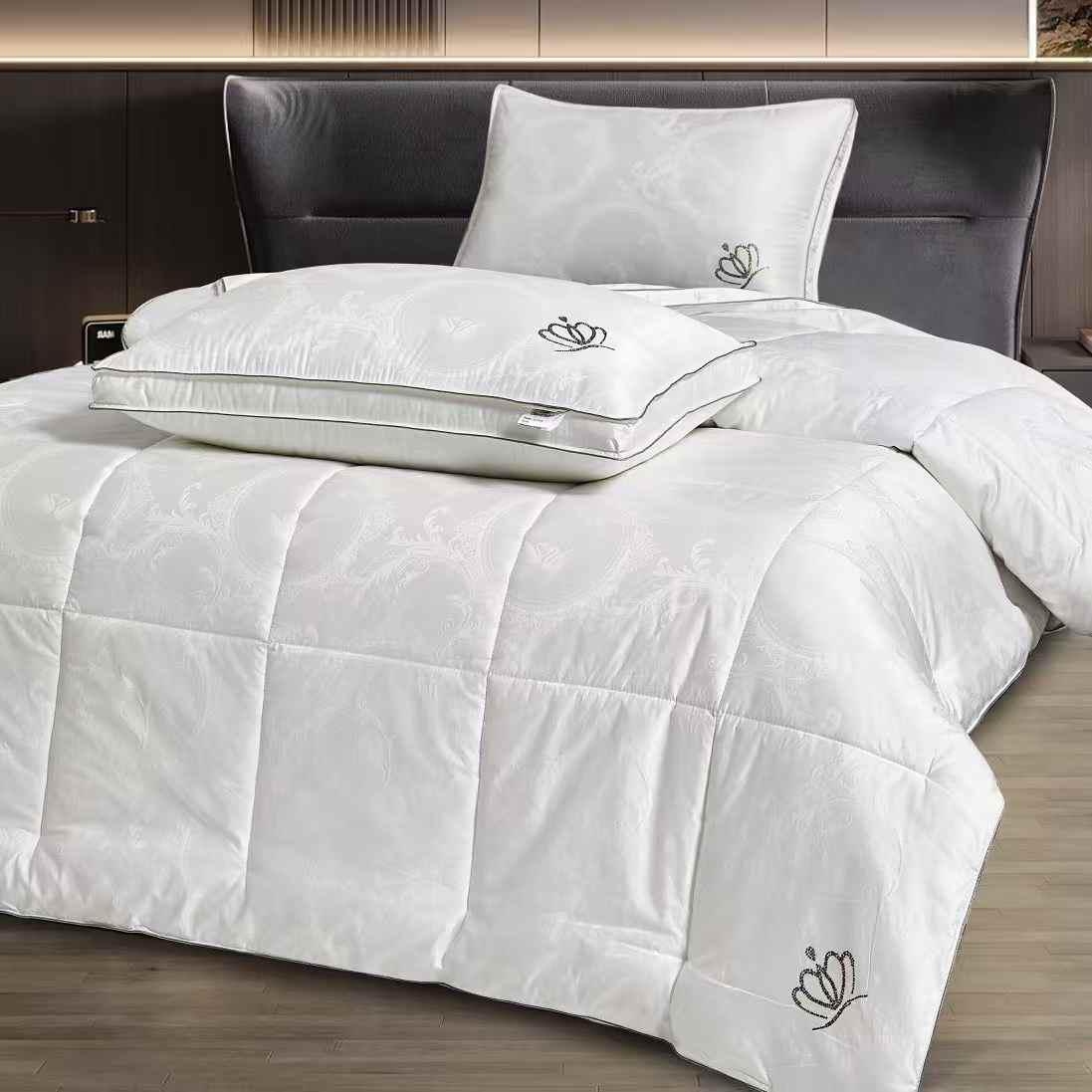 Одеяло шелковое жаккард евро Белый - фото 2