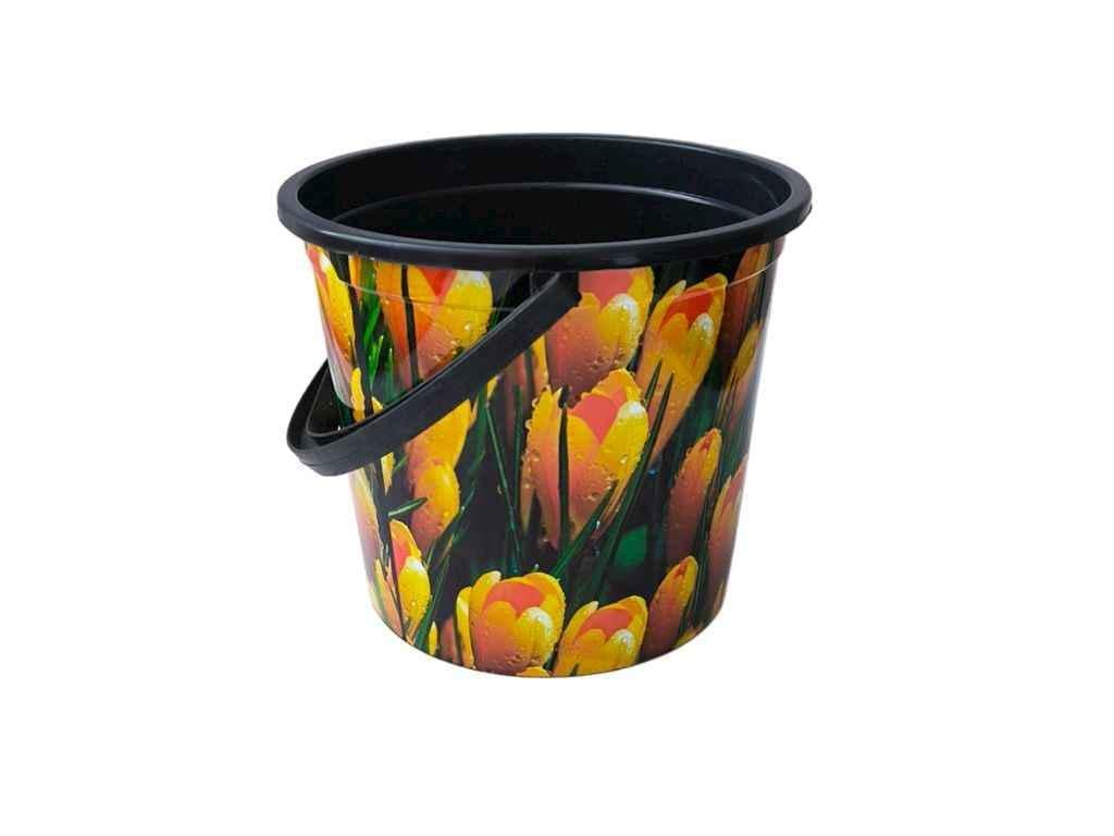 Ведро пищевое Полимерагро 4,5 л пластик с рисунком крокусы Черный (1052773)