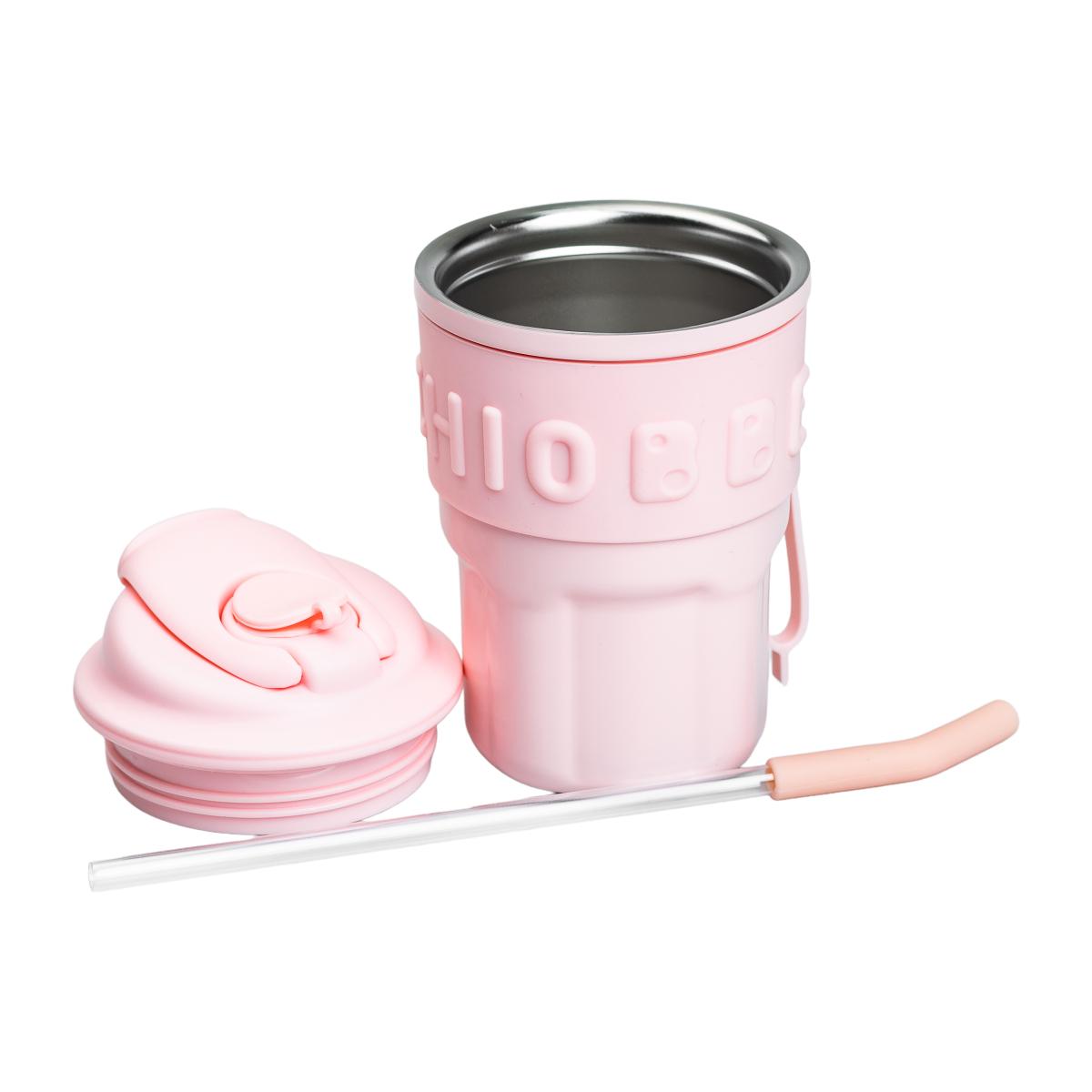 Термочашка Yiwu HP-14-18P Chiobbe 450 мл із трубочкою рожева (118-107-HP-14-18P) - фото 4