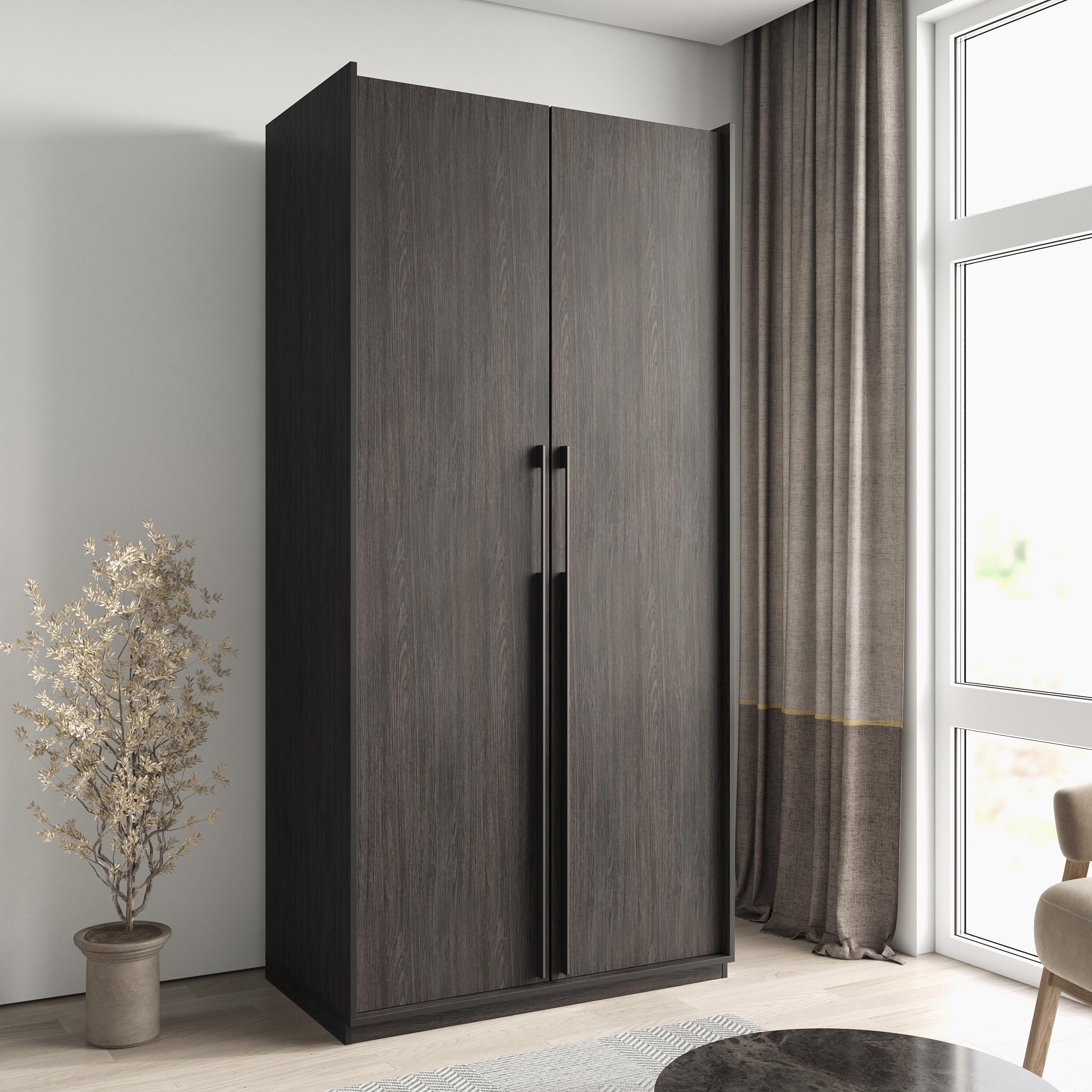 Шафа-пенал в передпокій розпашна дводверна 3 полиці та штанга для одягу 1002х2100х570 мм Венге темний (mr-14-vg)