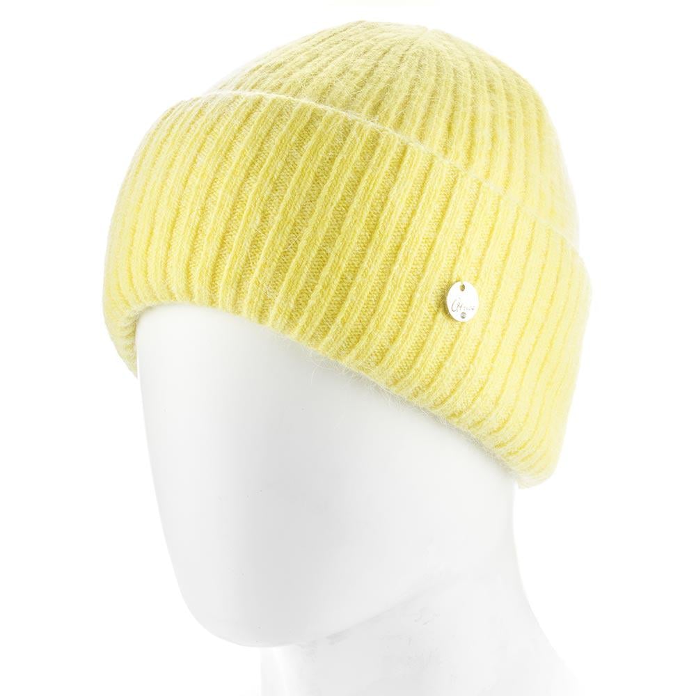 Шапка женская ангоровая зимняя Atrics WH895 в широкий рубчик с двойным отворотом утепленная флисом Желтый - фото 1