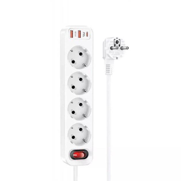 Подовжувач мережевий Hoco NS1 2USB/1Type-C 4000W 20W/3A Power Delivery/Quick Charge 1,8 м Білий - фото 2 Подовжувач мережевий Hoco NS1 2USB/1Type-C 4000W 20W/3A Power Delivery/Quick Charge 1,8 м Білий - фото 2