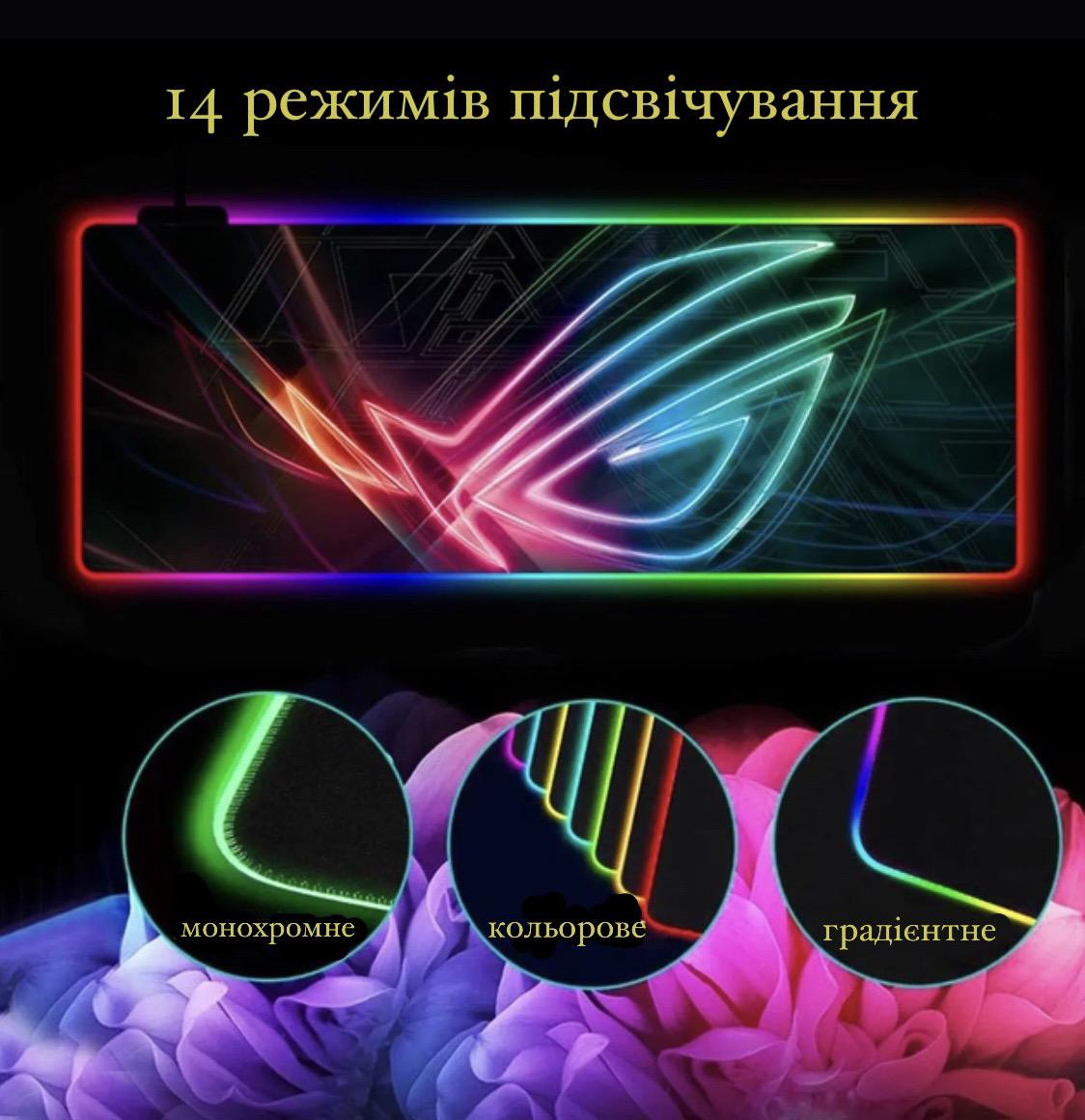 Килимок для мишки з RGB-підсвіткою на 360° ROG GM 800x300x4 мм (F-A9-02) - фото 2