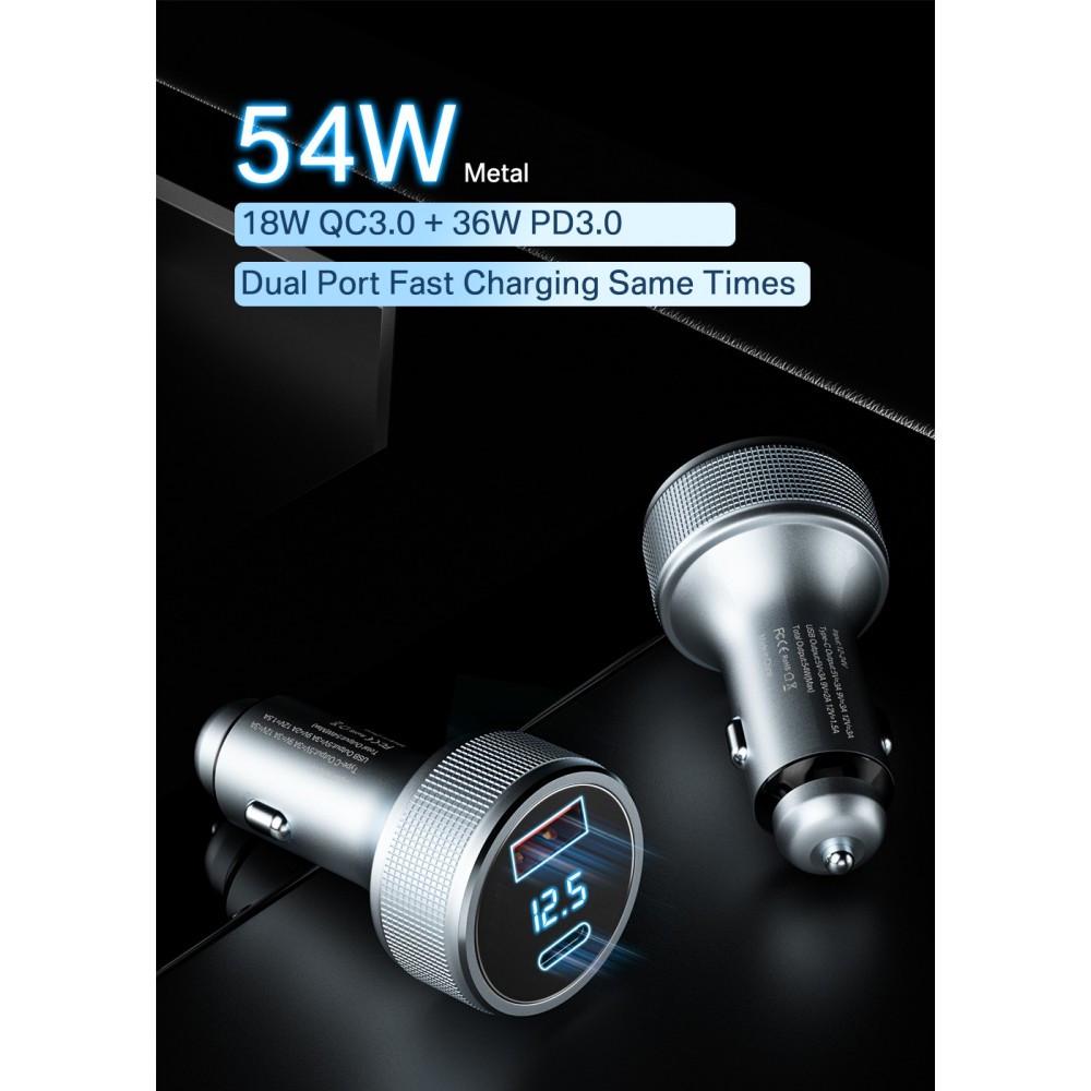 Зарядний пристрій автомобільний ASOMETECH USB Type-c/USB qc 3.0 з дисплеєм Metall 54W (25397460) - фото 6