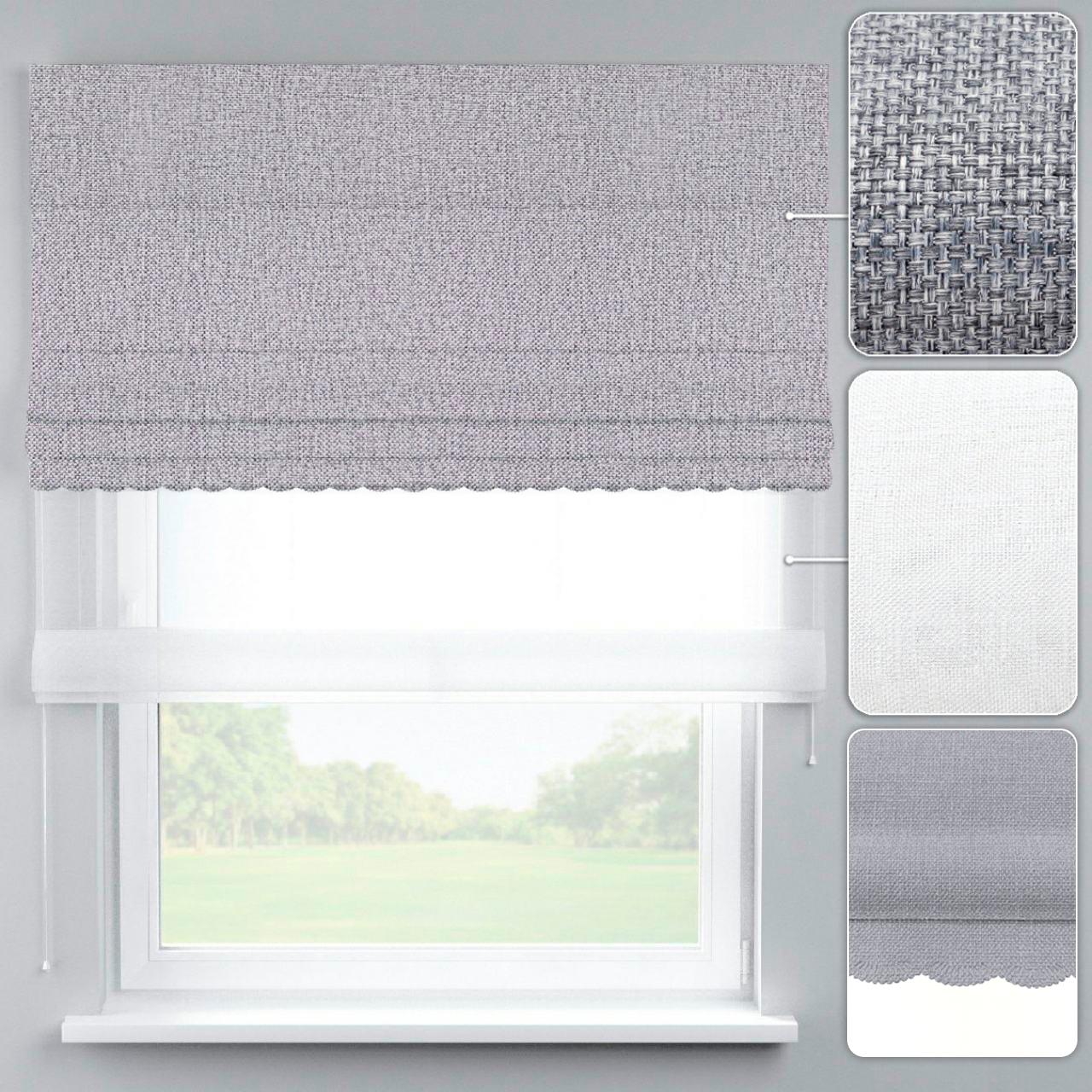 Римская штора рогожка димаут с ажуром 180х170 см Белый/Стальной