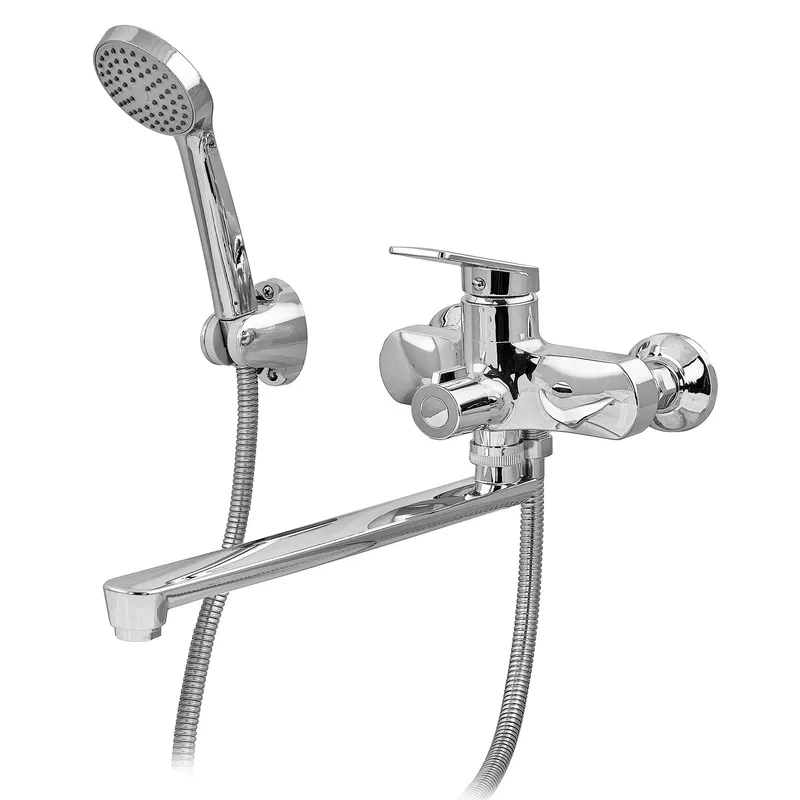 Смеситель для ванны Plamix Lucas-006 EURO SET со шлангом воронкой и кронштейном Chrome (PM0710)