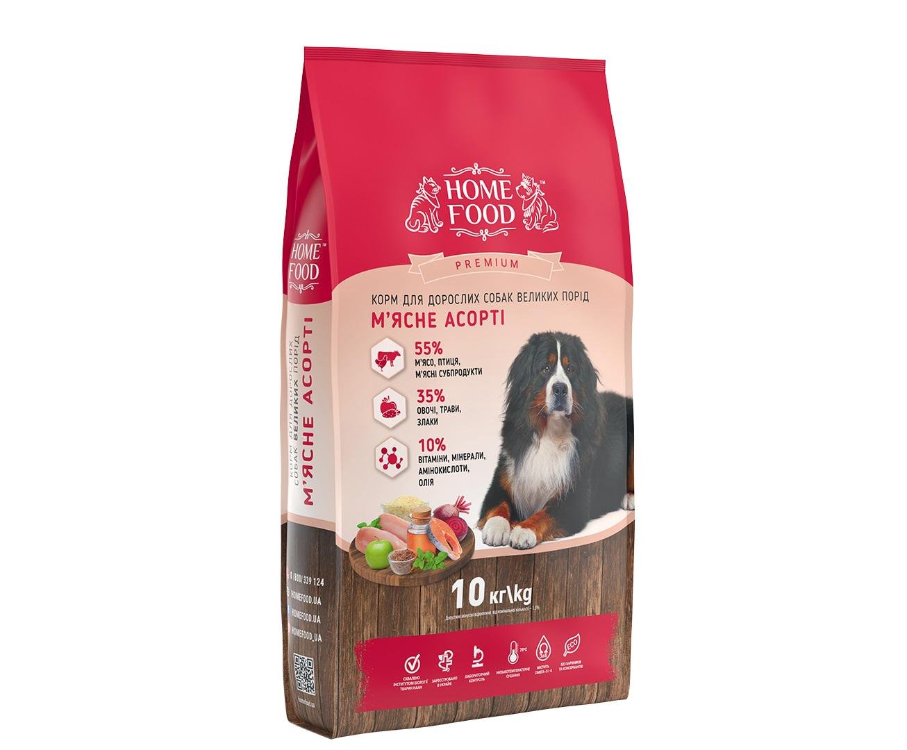 Корм HOME FOOD для для дорослих собак великих порід М'ясне асорті 10 кг