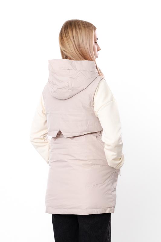 Жилетка демісезонна жіноча полубатал з капюшоном Носи Своє р. 54 Бежевий (14268) - фото 4