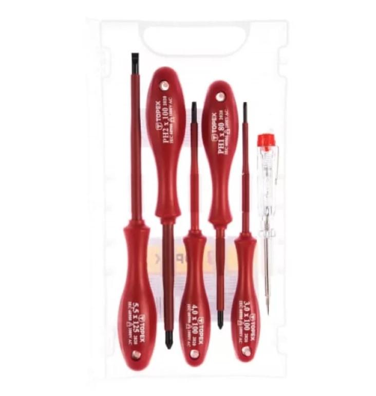 Набор диэлектрических отверток Topex PH/SL 1000V 6 шт. (23664) - фото 3